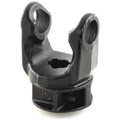 The Sparex PTO Yoke - Quick Release (U/J Size: 30.2 x 79.4mm) with a 1 3/8''-6 Spline, identified by Sparex Part No.S.24210, is a black metal yoke featuring cylindrical holes and a hexagonal opening at the base, designed for mechanical or automotive use akin to those in the Bondioli & Pavesi PTO Series.