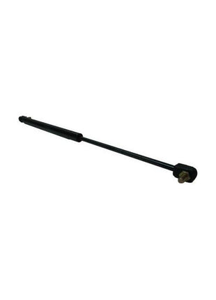 Image of a black AGCO gas strut with a cylindrical body, an attached rod, and mounting brackets on each end, perfect for Massey Ferguson machinery (Door Strut - 3904695M1).