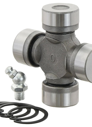 Close-up image of the Sparex Universal Joint - 27 x 70mm (Standard Duty) | Sparex Part No.S.2445 for a vehicle, showcasing additional components including a grease fitting and retaining clips.