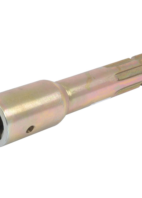 The Sparex PTO Adaptor - Female spline 1 3/8'' - 6 x Male spline 1 3/8'' - 6 with S.254 is a metallic cylindrical tool featuring a hexagonal socket end and a splined shaft, designed for optimal spline diameter, making it ideal for automotive or mechanical applications.