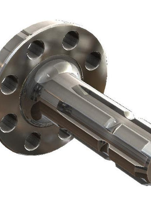 The PTO Output Shaft (Sparex Part Number: S.260323) from Sparex is a metallic machined component with a flange featuring multiple holes and an elongated notched spline shaft.