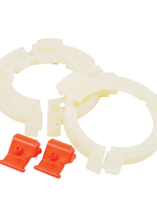 Two EASYLOCK B/RINGS WEASLER A4W/A (Sparex Part No. S.26360), including two white plastic circular clamps and two small red plastic clips, are neatly arranged on a white background.