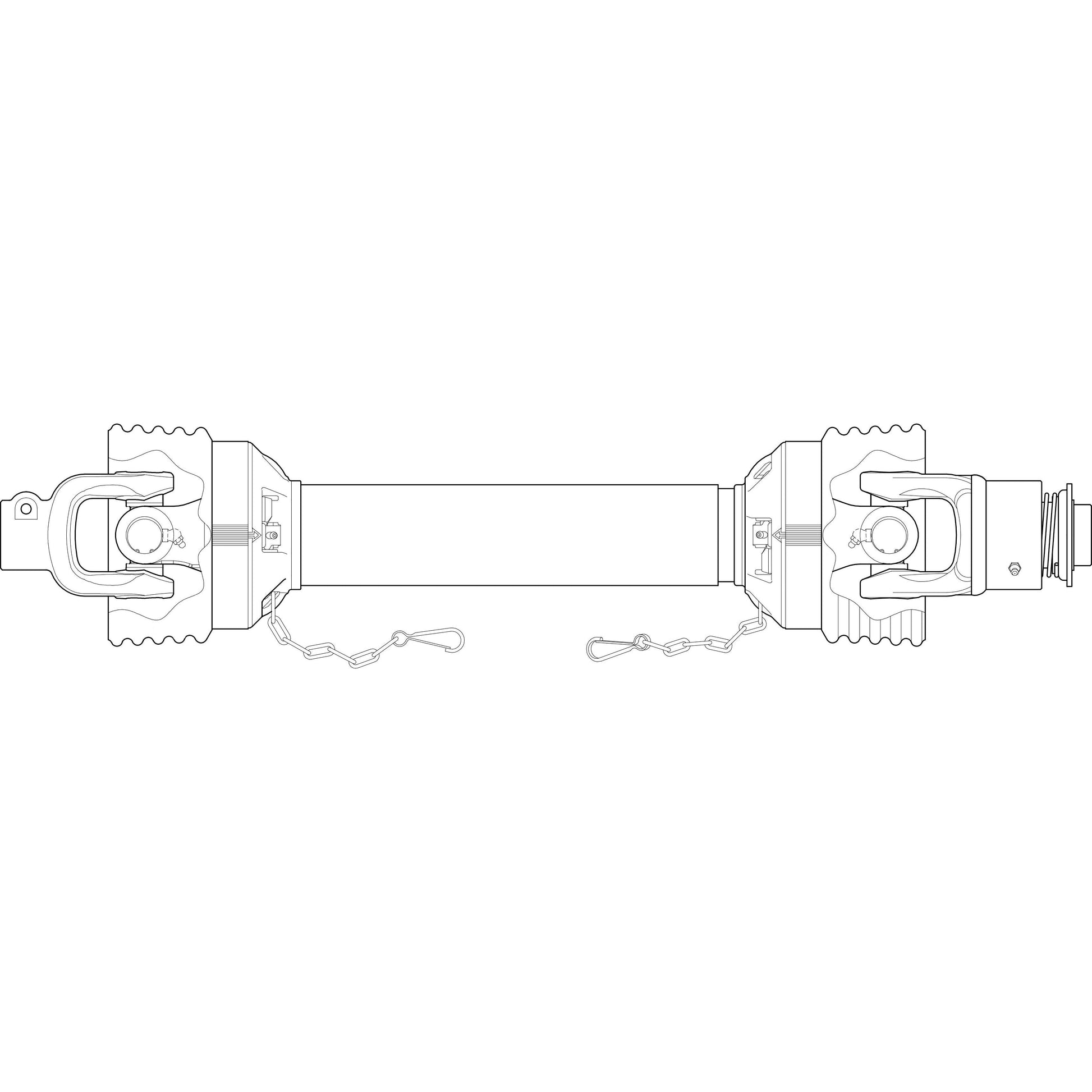 Diagram of a Sparex PTO Shaft (Lz) with a length of 1050mm, featuring detailed components on either end, including a central connecting rod and a 1 3/8'' x 6 Spline Overrunning Clutch (Clockwise) - S.26778.