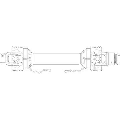 Diagram of a Sparex PTO Shaft (Lz) with a length of 1050mm, featuring detailed components on either end, including a central connecting rod and a 1 3/8'' x 6 Spline Overrunning Clutch (Clockwise) - S.26778.
