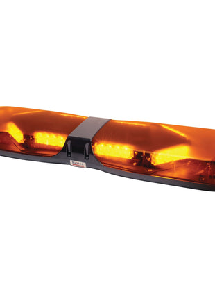 The LED Aerolite Bar - 4 Bolts, 12-24V (S.27818) by Sparex is an amber emergency vehicle light bar featuring multiple LED lights and a black central mounting bracket, suitable for various types of vehicles.