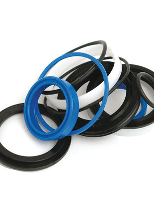 The Sparex Hydraulic Cylinder Repair Kit - 70/40mm (Part No. S.32254) features a collection of various-sized black, blue, and white rubber or plastic sealing rings arranged together on a white background.