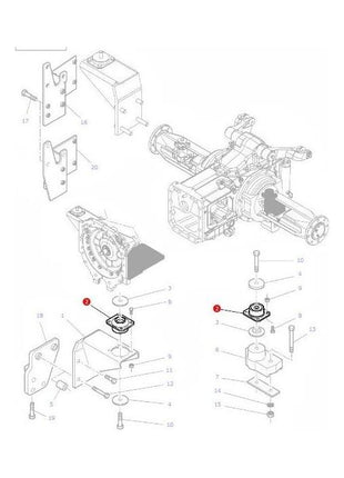 Exploded diagram of a Massey Ferguson - Cab Mounting (4285231M1) mechanical assembly by AGCO, featuring labeled parts and corresponding numbers for each component, including screws, brackets, and the central housing unit.