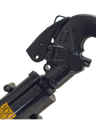 Close-up view of the Sparex Hydraulic Top Link (Cat.1/2) Ball and Q.R CBM Hook with a hook-shaped end and a yellow label attached to the side. The device, resembling those used in CBM Hook systems, appears to be designed for securing connections in industrial or automotive applications.