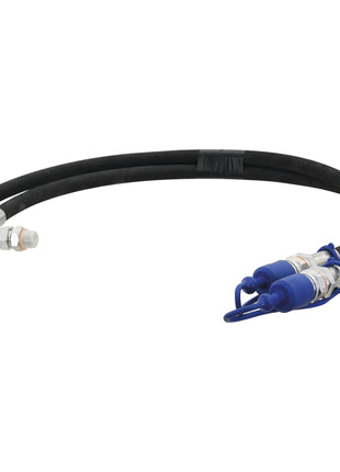 Two black Sparex Hydraulic Top Link Hose Assemblies (Product No. S.33144) with metal connectors, each 800mm in length and featuring blue plastic caps at one end and a Quick Release Coupler for easy use.