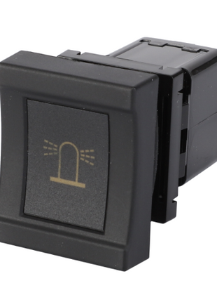 The AGCO Massey Ferguson Beacon Switch (Product Code: 3385756M91) is a black rectangular button with a lightbulb icon in the center, designed specifically for use on Massey Ferguson 3000 Series and 3600 Series tractors, and features attached wiring connections on the back.