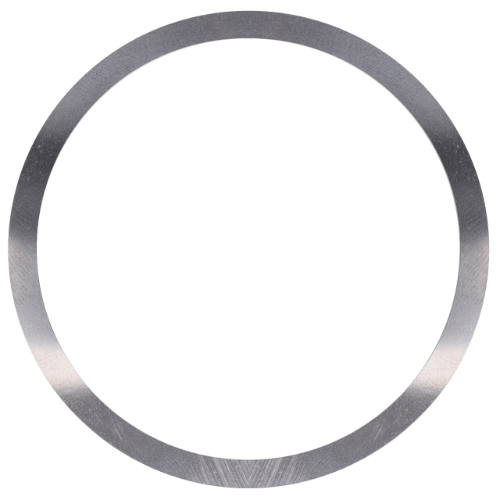 A thin, metallic, circular ring with a smooth surface, shown against a plain white background. Part of the AGCO Massey Ferguson 3000 Series tractor parts collection; specifically, the Massey Ferguson - Shim 4wd Clutch - 3386062M1.