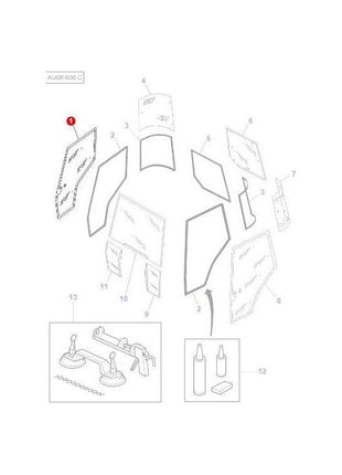 Massey Ferguson - Door Glass R/H - 3907222M1 - Farming Parts