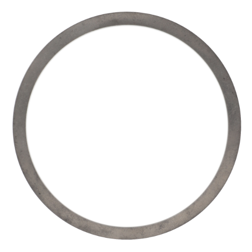 A circular metallic ring with a uniform width and a slightly matte texture, the Massey Ferguson - Shim Swivel Cap - 3428724M1 by AGCO is perfect for incorporation into Massey Ferguson tractor parts.