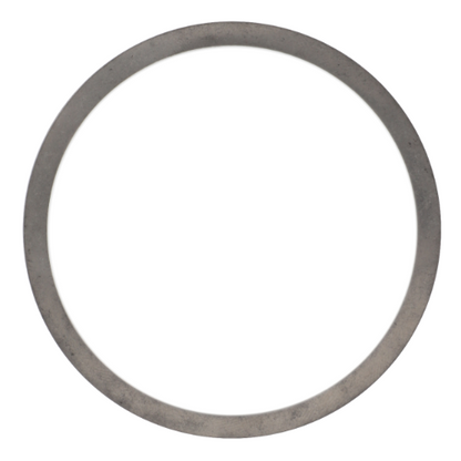 A circular metallic ring with a uniform width and a slightly matte texture, the Massey Ferguson - Shim Swivel Cap - 3428724M1 by AGCO is perfect for incorporation into Massey Ferguson tractor parts.