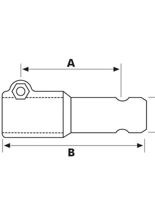 Technical drawing of the PTO Adaptor - Female spline 1 3/8'' - 6 x Male spline 1 3/8'' - 6 with Quick Release Pin (S.3737) from Sparex, detailing specific measurements labeled as A, B, ØF, and ØM. The drawing features solid and dashed lines to indicate dimensions and characteristics. It also emphasizes the points for integrating the Standard Duty Quick Release Pin.