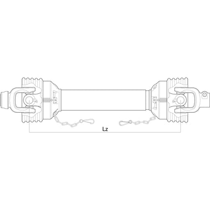 Technical diagram of the Weasler PTO Shaft (Lz - Length: 710mm) by Sparex, labeled "S.39009," featuring 1 3/8'' x 6 Spline Q.R. ends linked by chains; ideal for PTO Series AW21/W2300, capable of handling up to 36HP.