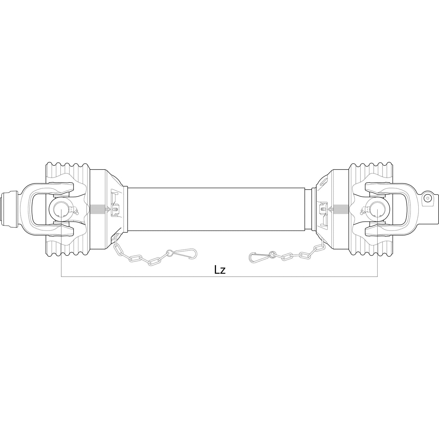 Technical drawing of a mechanical component, labeled "Lz," featuring two couplings connected by a central cylindrical rod with chains attached to the couplings. This system, identified as the Weasler PTO Shaft by Sparex, has a length of 1010mm and features 1 3/8'' x 6 Spline Q.R. to 1 3/8'' x 6 Spline Q.R. (S.39018). It incorporates the German Series AW36/W2500 specifications and includes an Easylock Guard Type for enhanced safety.