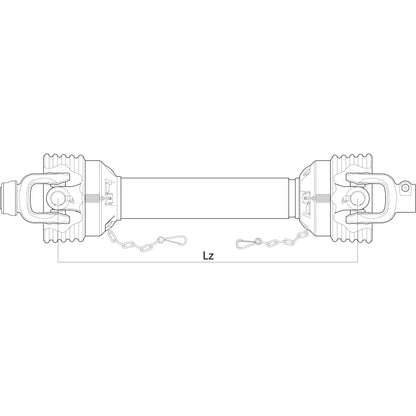 Technical drawing of a mechanical component, labeled "Lz," featuring two couplings connected by a central cylindrical rod with chains attached to the couplings. This system, identified as the Weasler PTO Shaft by Sparex, has a length of 1010mm and features 1 3/8'' x 6 Spline Q.R. to 1 3/8'' x 6 Spline Q.R. (S.39018). It incorporates the German Series AW36/W2500 specifications and includes an Easylock Guard Type for enhanced safety.