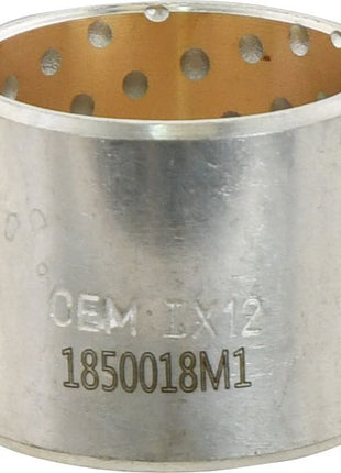 A metal cylindrical sleeve bearing with holes, engraved text reading "OEM: LX12 1850018M1," designed for the Engine Model Sparex. It is named Rocker Arm Bush - S.40284 by the brand Sparex, measures 31.5mm and functions as a Rocker Arm Bush.
