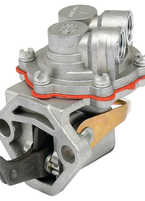 The Sparex Fuel Lift Pump, part number S.40559, features a silver industrial valve equipped with dual ports and a metal lever. This pump is specifically designed for regulating fluid or gas flow and is commonly used on 3-cylinder engine fuel lift pumps.