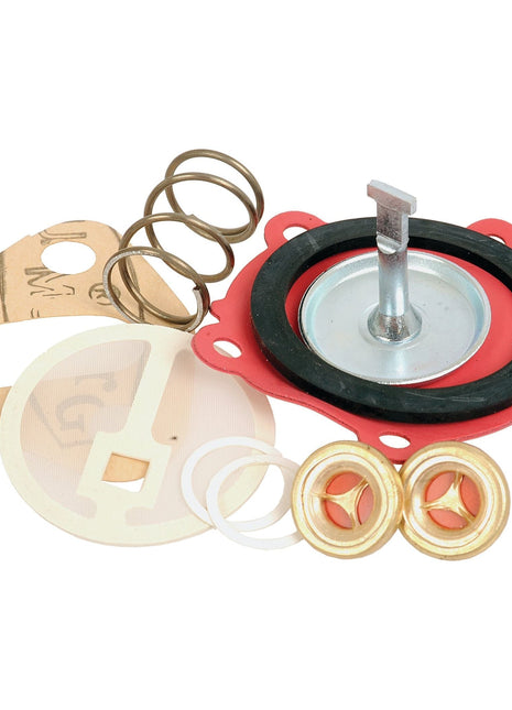 A collection of spare parts from the Sparex Fuel Lift Pump Repair Kit (Sparex Part No. S.40566), including a spring, gasket, silicone seals, and a valve component from a Massey Ferguson Pump, arranged on a white background.