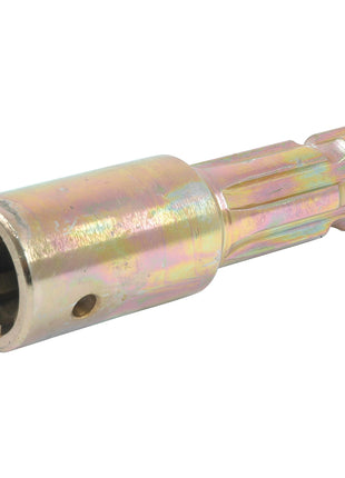 The Sparex PTO Adaptor - Female spline 1 3/8'' - 6 x Male spline 1 3/8'' - 6 with - S.4205 is a cylindrical metal socket tool featuring a hexagonal opening on one end and a notched, grooved surface on the other, ideal for use as a Standard Duty PTO Adapter.