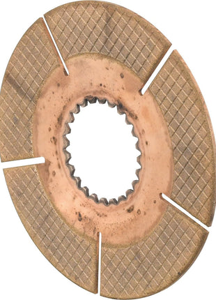 The Sparex Handbrake Friction Disc (S.42141), with an outer diameter of 144.5mm, features a round, textured design with a sintered lining and four radial slits. It includes a splined inner hole with 24 splines, making it ideal for machinery or automotive applications.