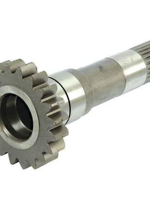 A PTO Input Shaft (S.42239) from Sparex featuring a metallic gear shaft with a toothed circular gear on one end, which has 20 teeth, and a splined cylindrical section on the other.