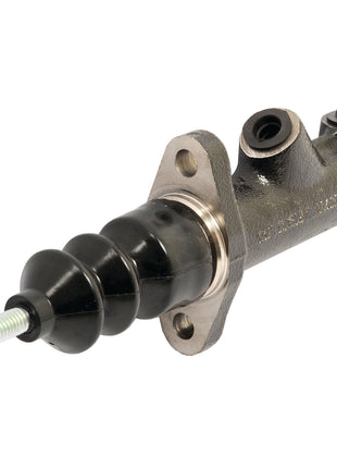 A close-up of the Sparex Brake Master Cylinder (Part No. S.42267) with attached components, featuring a metal body and a black rubber cover, ideal for Massey Ferguson models.