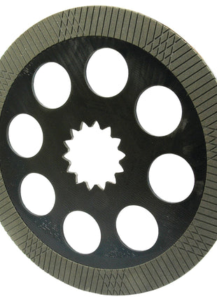 Introducing the Brake Friction Disc with a diameter of 355mm by Sparex (S.42355), this round, black component features eight circular holes, a serrated edge, and a central star-shaped opening.