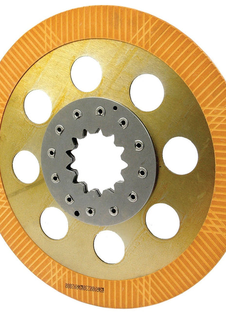 A circular Brake Friction Disc with a 345mm outer diameter (OD) features Sparex's signature orange friction material, multiple round holes, and a center hub with 13 splines - Product Code S.42648.