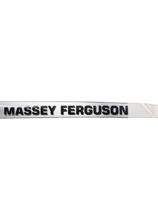 A silver Massey Ferguson - Decal Right Hand Bonnet (4272304M1) by AGCO, featuring bold black text, suitable for models like the 4435 and 5425.