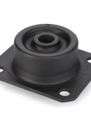 The AGCO Massey Ferguson - Cab Mounting (Part Number: 4285231M1) is a black rubber mounting featuring a circular center and four corner holes for attachment, ideal for use in Massey Ferguson 5400 Series tractors.