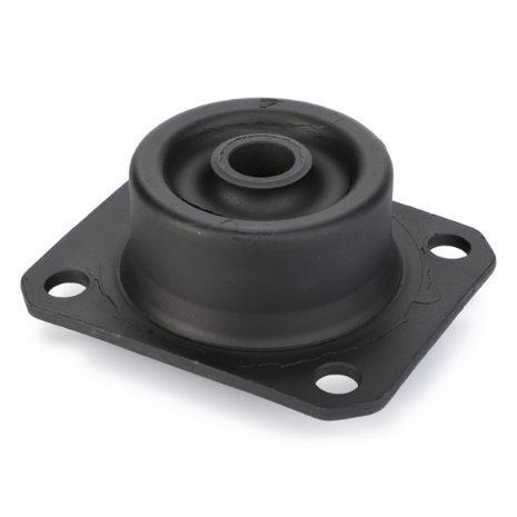 The AGCO Massey Ferguson - Cab Mounting (Part Number: 4285231M1) is a black rubber mounting featuring a circular center and four corner holes for attachment, ideal for use in Massey Ferguson 5400 Series tractors.