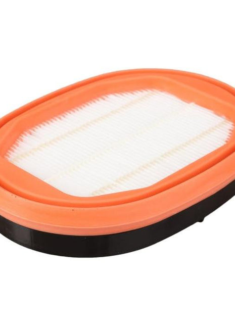 An oval-shaped air filter with an orange rubber edge and a white pleated surface, perfect for the 7600 Series Massey Ferguson, is the AGCO Massey Ferguson - Filter Air Inner - 4288979M1.