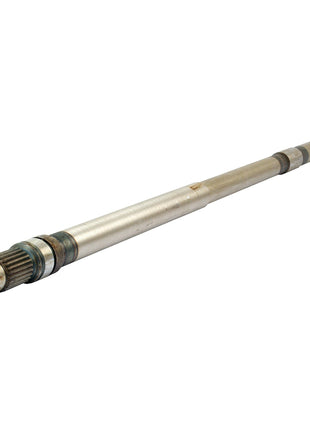 The PTO Shaft - S.43158 by Sparex is a metal shaft featuring gear-like splines at one end, circular grooves, and a smooth cylindrical body, designed for use in machinery or automotive applications.