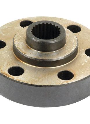 The PTO Drive Hub | Sparex Part No.S.43159 is a metal gear with a circular shape, multiple holes around its perimeter, and a central spline for mechanical connection, designed to be compatible with Ford / New Holland machinery.