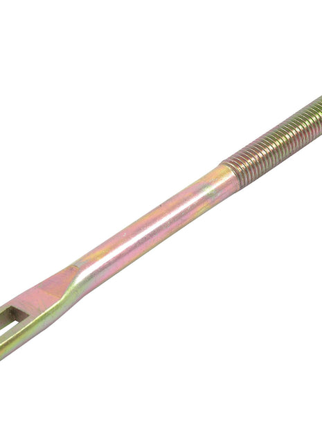 A Sparex Brake Cylinder Rod (Sparex Part No. S.43492) with a partially threaded end and a flattened opposite end featuring a slotted hole, ideal for use in Massey Ferguson brake cylinder rods.