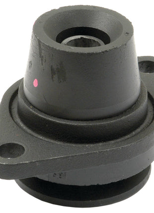 Close-up of a Sparex Cab Mount (Part No. S.43589) in black metal with a cylindrical shape and two mounting holes, designed for a Massey Ferguson.