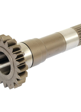 The Sparex PTO Shaft - S.43895 is a metallic gear shaft featuring teeth on one end and a splined section on the other, designed for high RPM mechanical applications.