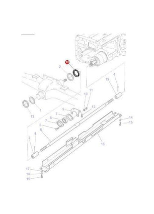 Schematics of a mechanical component assembly for Massey Ferguson 3000 Series tractor parts, showing various components including washers, bolts, and rods, with the AGCO Massey Ferguson Gasket (Product Number: 3713940M1) circled in red near the top center.