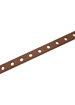 A brown, elongated metal bar with nine evenly spaced circular holes, each marked with Hole Ø for precise fitting. This is the Sparex Flat Drawbar (Cat. 2), measuring 942mm in length, part number S.49128.