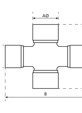 Technical diagram of a Sparex Weasler Universal Joint pipe fitting, part number S.50908, featuring four openings at right angles and labeled with dimensions A, B, AØ, and BØ. Measurements are 36 x 89mm and 32 x 106mm for this standard duty fitting.