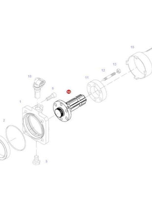 Exploded view of the high-performance Fendt mechanical assembly by AGCO, showcasing various components like bolts, gears, and the Fendt Shaft 540rpm with a 6 spline design (Product Code: 0071034100000), all meticulously labeled with numbers for easy identification.