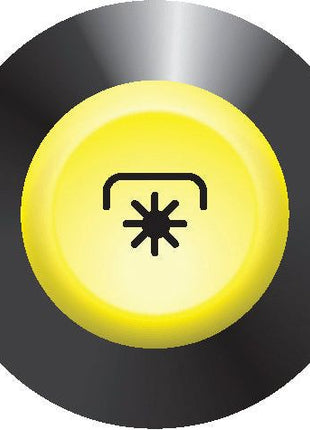 The PTO Switch (Sparex Part No. S.52818) from Sparex is a yellow tactile button featuring a black symbol resembling a bell or alarm. Commonly used in public transportation to announce stops, this button is compatible with 12V systems and can be easily integrated into various Sparex components.