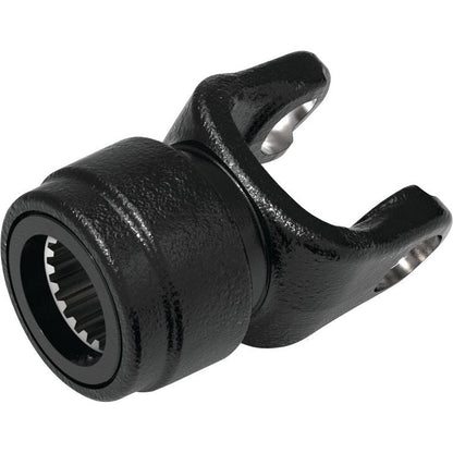 A Sparex PTO Yoke in black metal, featuring a quick release with auto lock mechanism and a 1 3/8''-21 spline bore (U/J Size: 35 x 106.5mm), part of the Series AB8/A8, is used in mechanical assemblies for connecting rotating shafts. Model: S.53520.