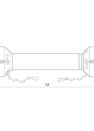 Technical drawing of the PTO Complete Guard Kit, featuring a cylindrical object with accordion-like ends connected by a rod labeled "Lz" (length: 1510mm). Bearing rings are integrated at both ends, where chains are attached. Product Name: PTO Complete Guard Kit, Size: Medium - S.56504. Brand Name: Sparex.
