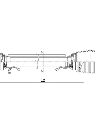 The technical drawing of the mechanical component, labeled as PTO Guard - Easylock from Sparex, features detailed dimensions including a length (Lz) of 1360mm and other smaller annotations. The ends exhibit intricate designs along with Medium Guard connectors and Easylock mechanisms for secure attachment. This product is supplied under Sparex Part No. S.56519.