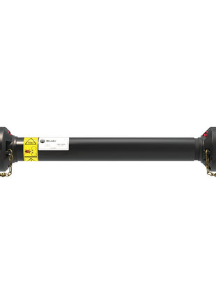 A black drive shaft branded by Sparex, featuring warning labels and Easylock mechanisms on both ends, displayed against a plain background. The product called PTO Guard - Easylock has a length of 710mm and is sized medium. (Sparex Part No.S.59604)