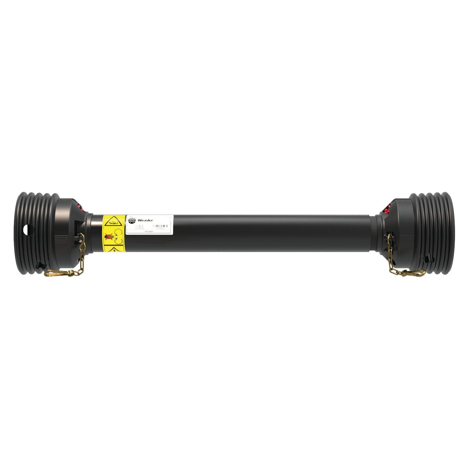 A large, black cylindrical mechanical component with two ribbed ends and attached labels, featuring the Sparex PTO Guard - Easylock system for enhanced safety (Lz Length: 710mm; Sparex Part No. S.59608).